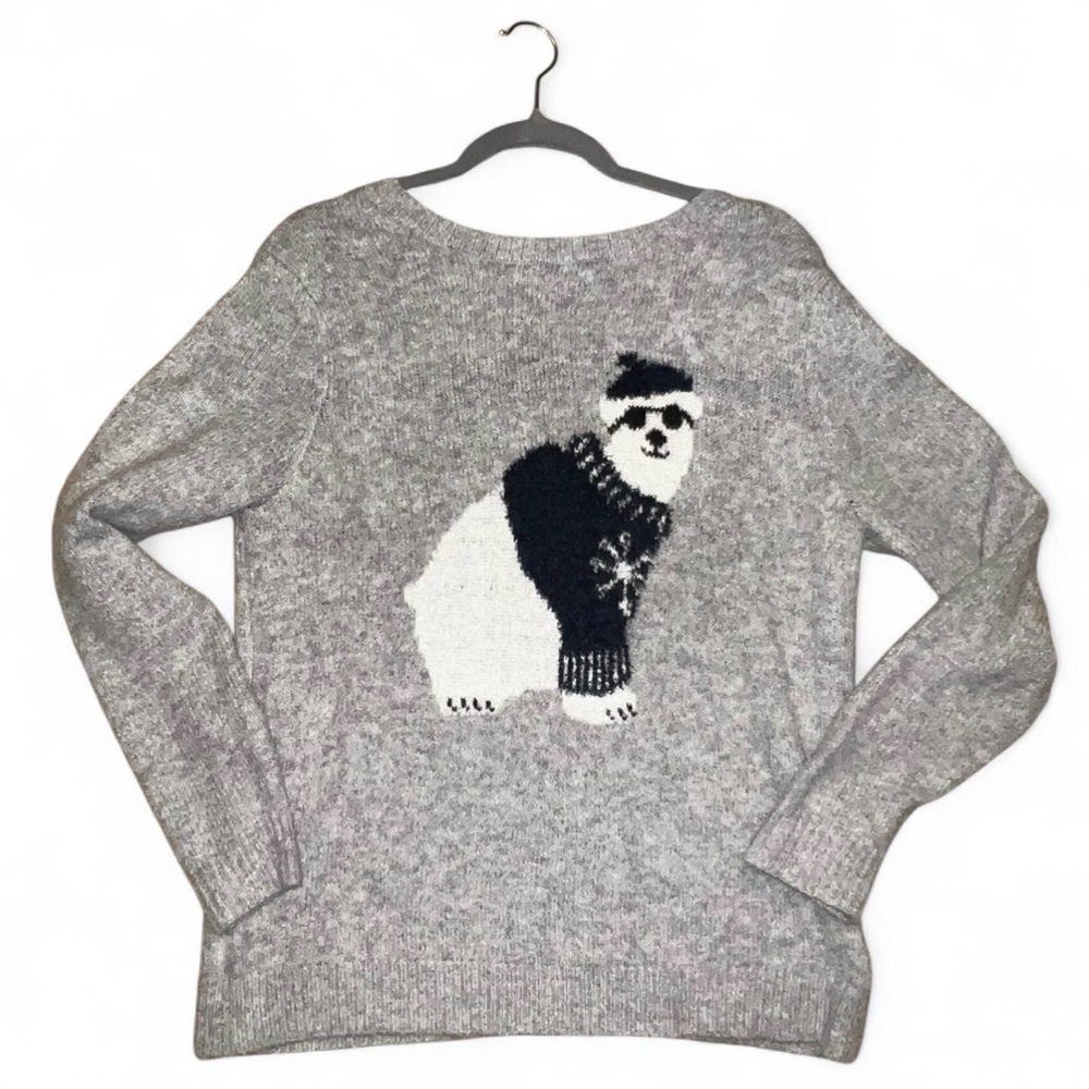 cupcakes & cashmere Gray Sweater with Polar Bear Motif